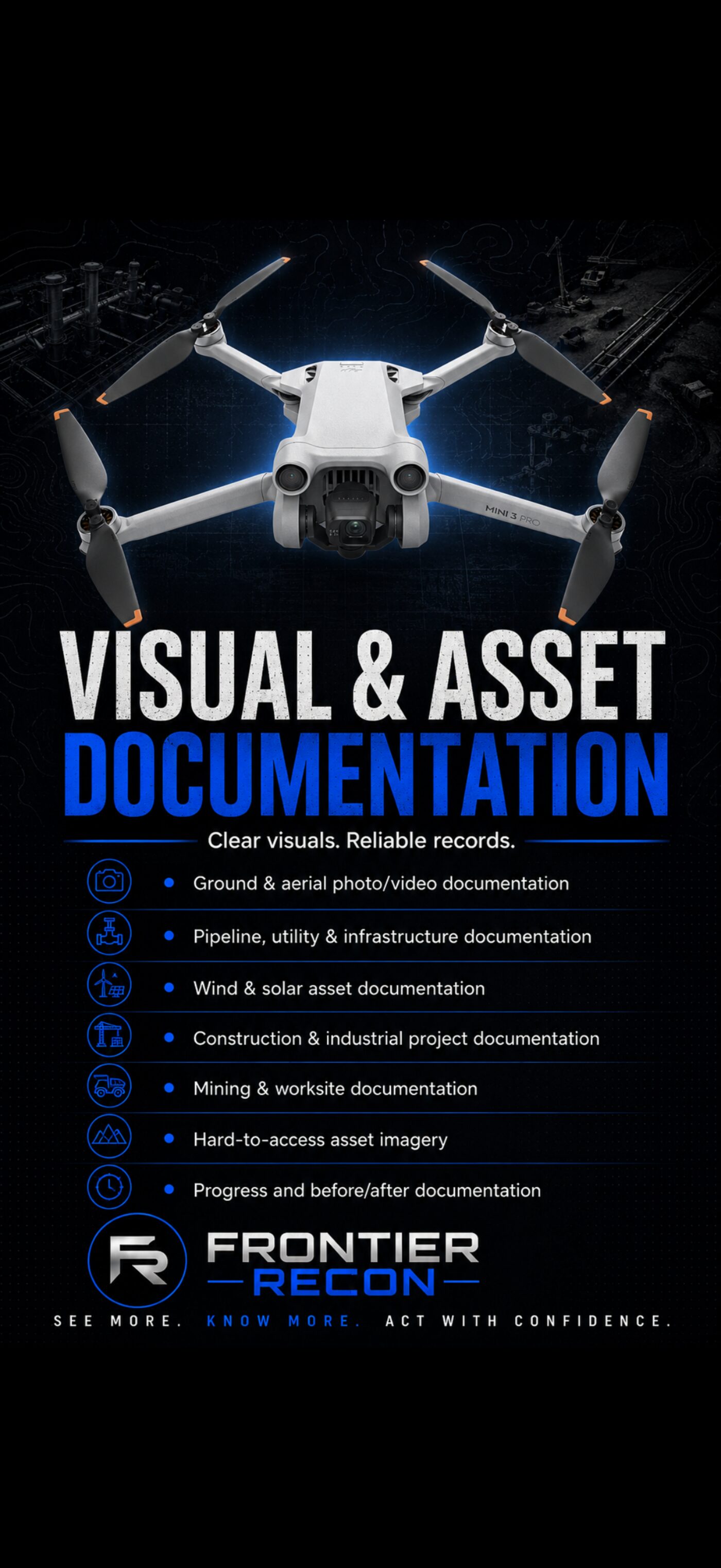 Aerial drone used for visual and asset documentation