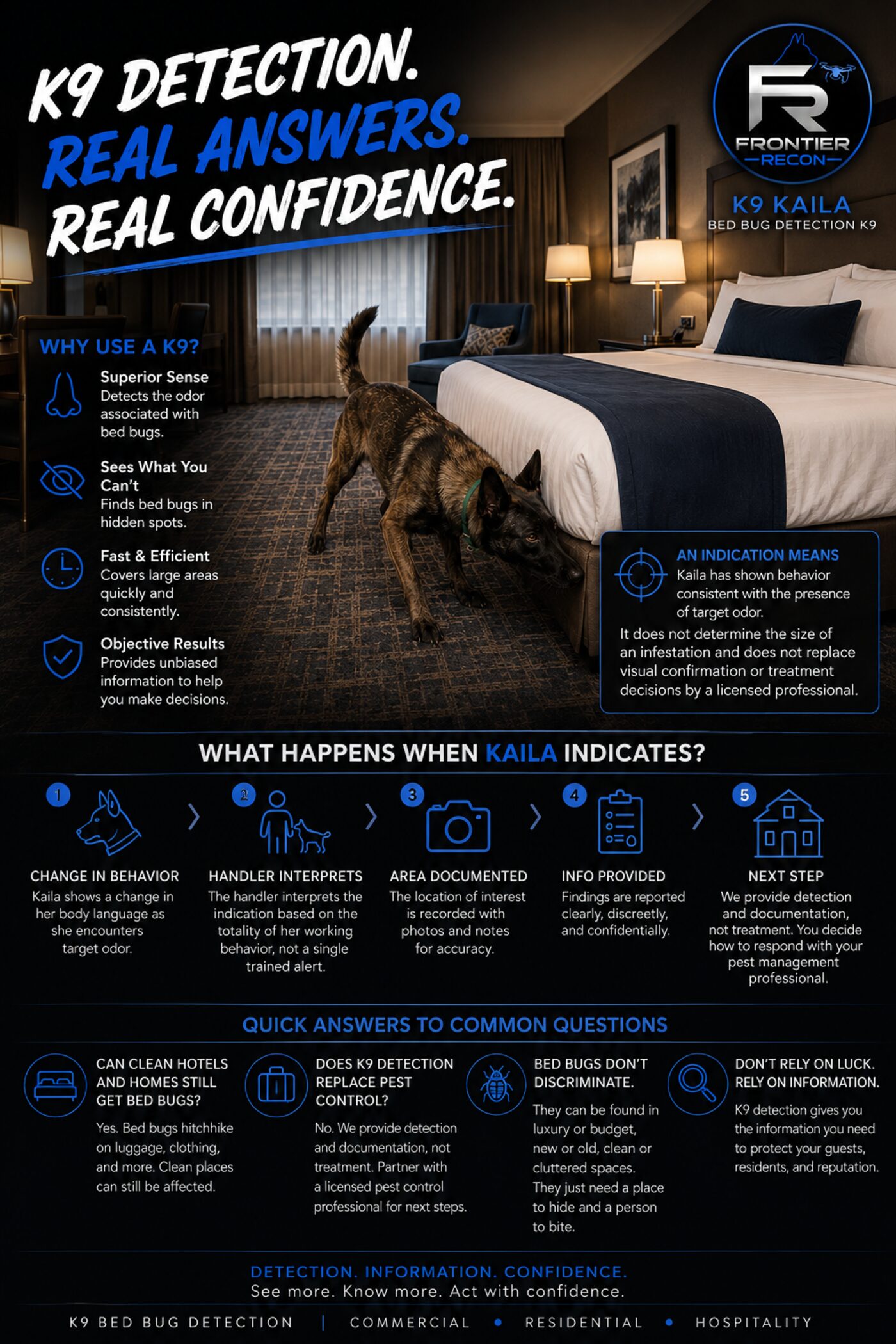 K9 Kaila bed bug detection process infographic